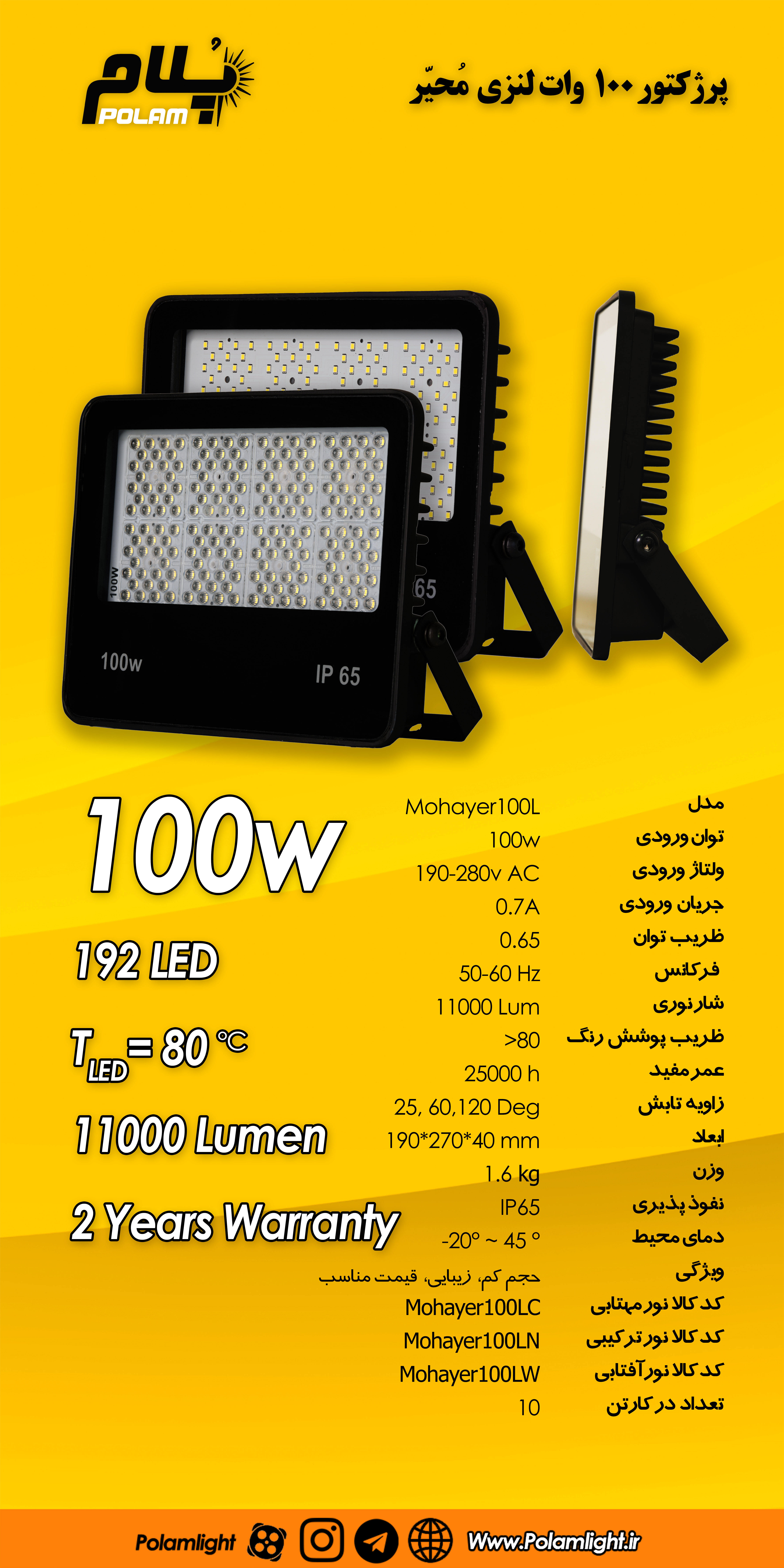 پروژکتور 100 وات پلام مدل مُحیر